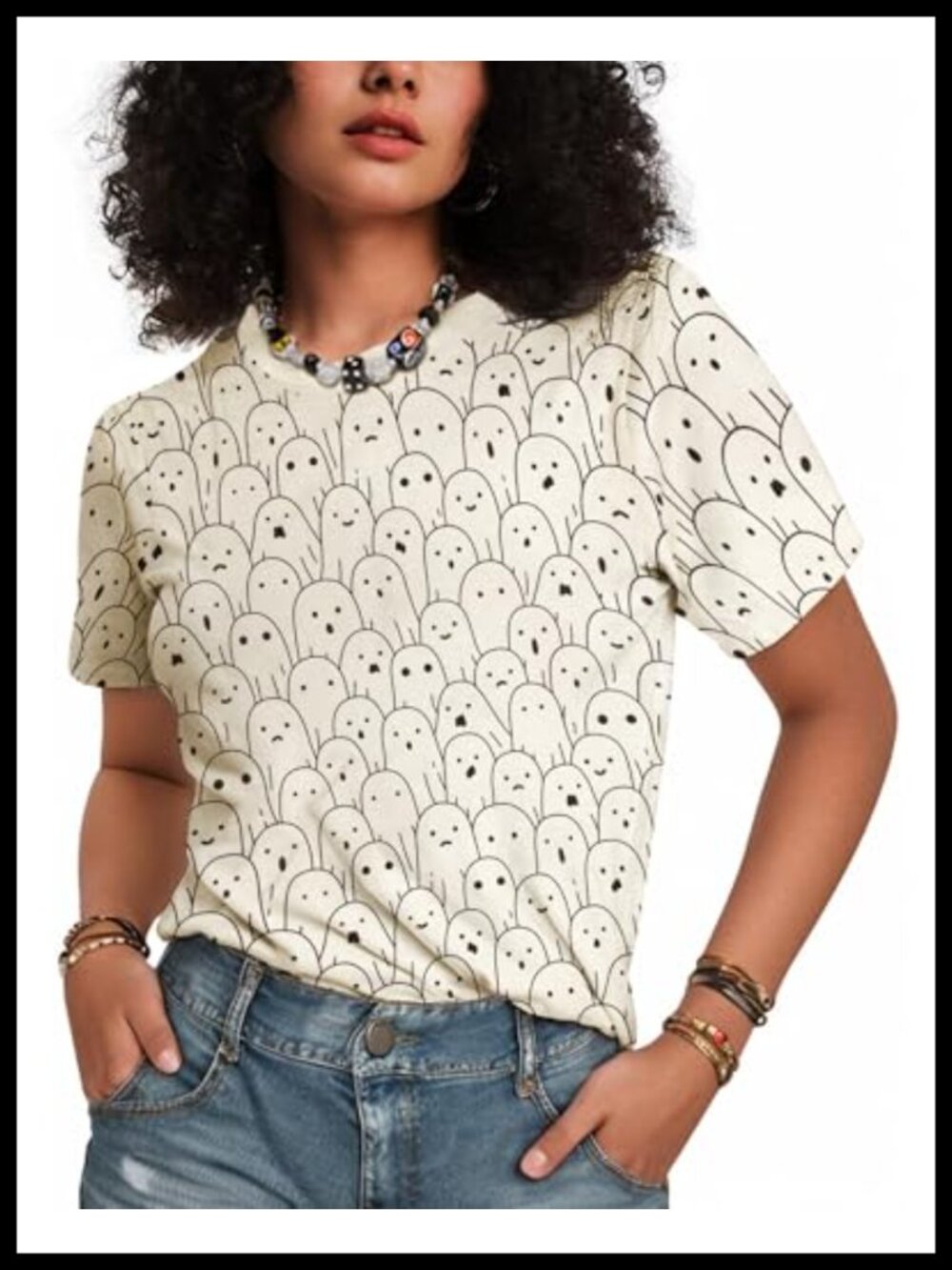 Women's Halloween Ghost Graphic T-Shirt Short Sleeve Crew Neck Cotton Blend
